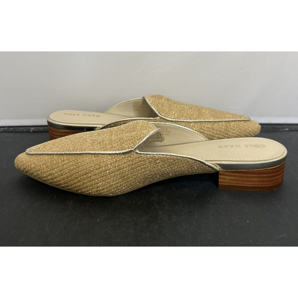 Cole Haan Gold Metallic Linen Piper Loafer Mule Size 6.5B VGUC Bnfts Charity - Picture 7 of 13